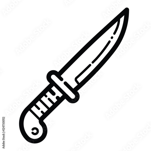 Hunting Tactical Knife Outline Icon Isolated On White Background