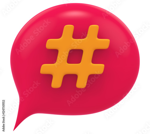 3d chat balloon hashtag social media notification isolated transparent background 3D rendering
