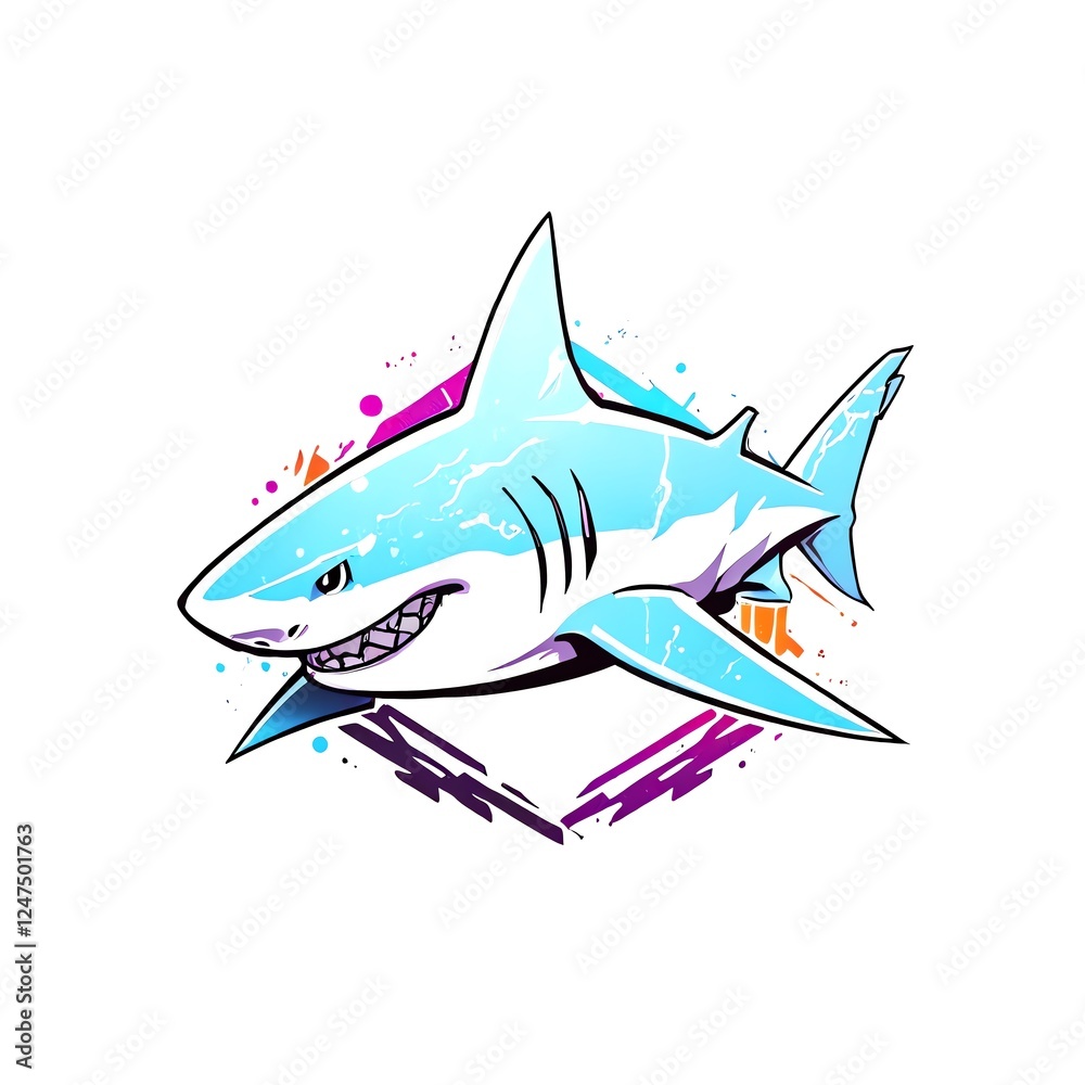 Vibrant Shark Illustration: A Splash of Color and Style Vibrant Shark Illustration: A Splash of Color and Style