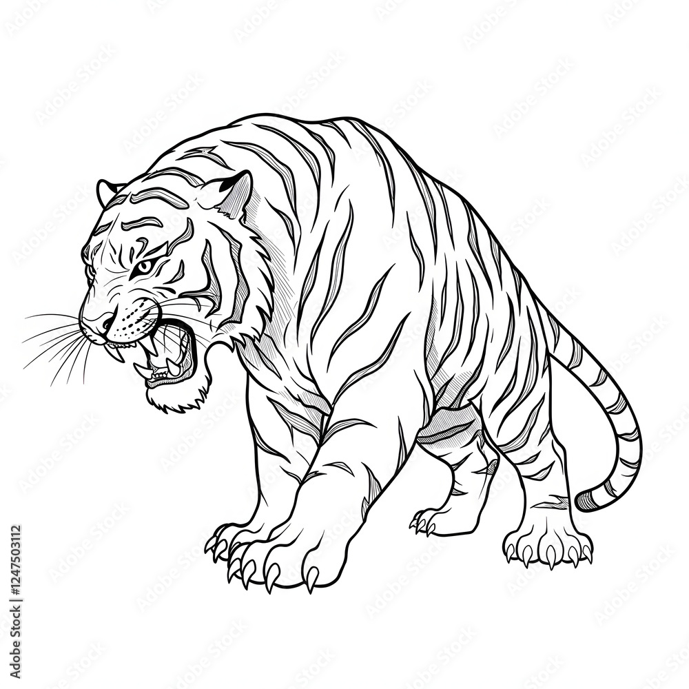 Fototapeta premium Angry Tiger Roaring Fierce Animal Illustration