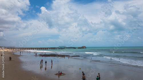 People have fun on the beach in Fortaleza, Ceara, Brazil.