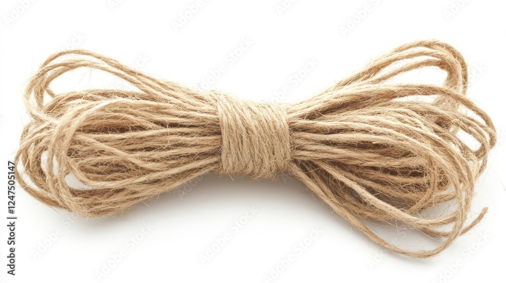 A bundle of natural jute twine tied neatly for various crafting and gardening uses. A bundle of natural jute twine tied neatly for various crafting and gardening uses.