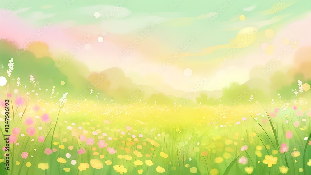 Soft pastel landscape of blooming wildflowers in a sunny field Soft pastel landscape of blooming wildflowers in a sunny field