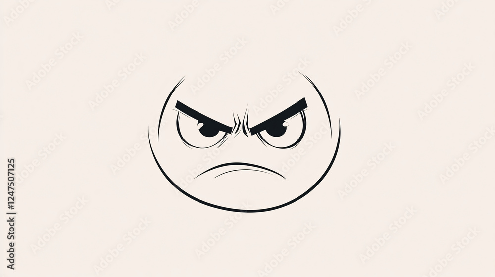 A bold angry expression with dark thick eyebrows and a strong frown in a minimalist monochrome design
A bold angry expression with dark thick eyebrows and a strong frown in a minimalist monochrome design