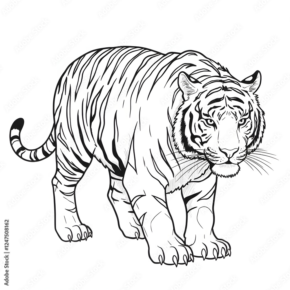 Fototapeta premium Walking Tiger Line Art Illustration