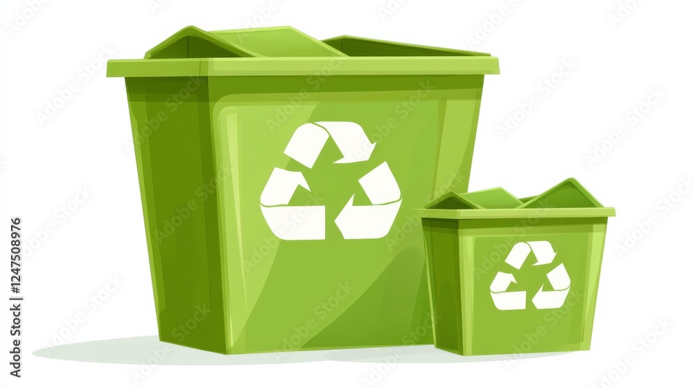 A green bin with an eco-friendly symbol and a smaller recycling box A green bin with an eco-friendly symbol and a smaller recycling box
