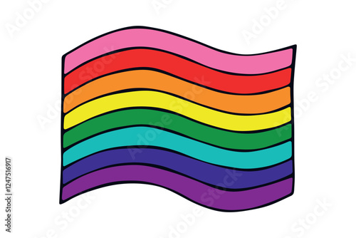 Colorful Gay pride flag Happy pride day LGBTQ community Pride Month Vector hand drawn doodle for posters, stickers, logo, cards