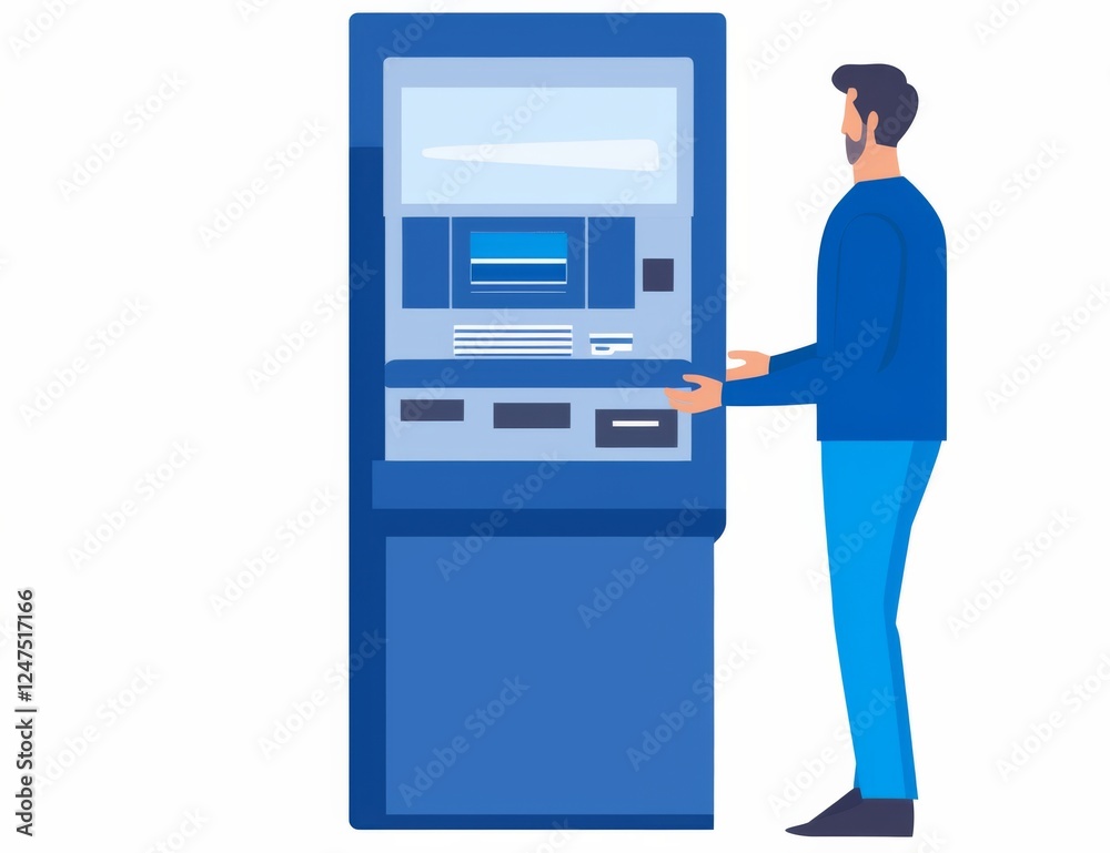 Man standing in front of an ATM machine with Man standing in front of an ATM machine with