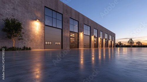Obraz na płótnie Modern warehouse sunset; loading docks; industrial park; business w salonie