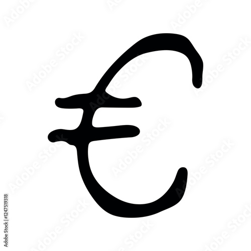 Hand drawn euro currency symbol. Brush stroke doodle. Single element for design