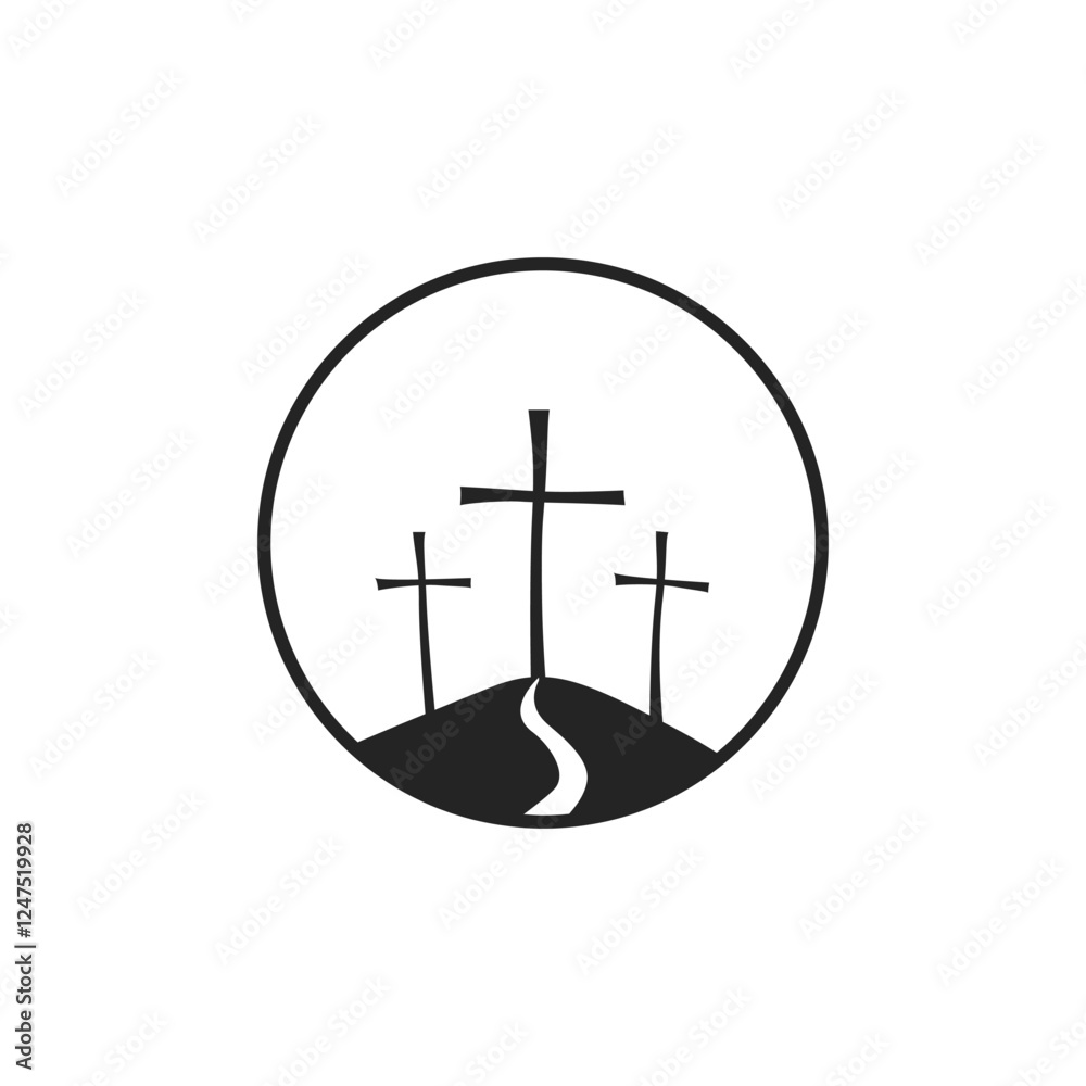 Cross symbol. Three crosses. Calvary. Vector. Cross symbol. Three crosses. Calvary. Vector.