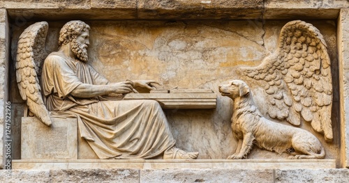 The Greek Thasos funerary stele featuring a bas-relief, situated in Greece photo