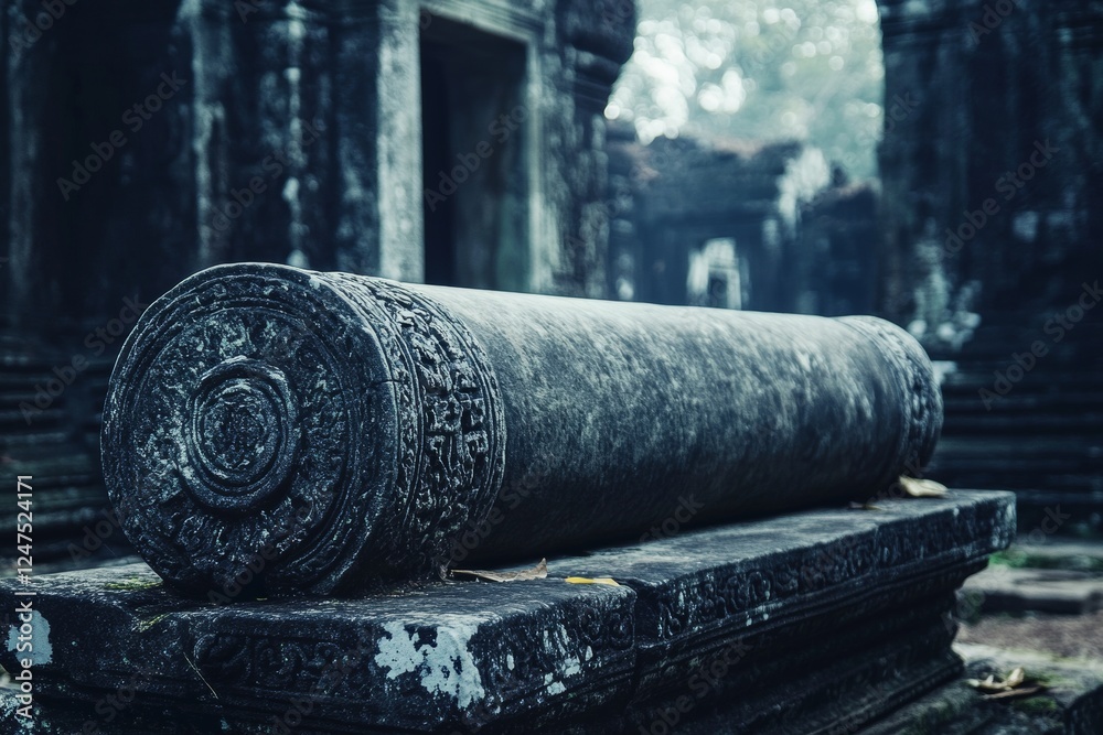 At Baksei Chamkrong temple, inscriptions and text are carved on a stone, located in Angkor, Siem Reap, Cambodia, in the area of Southeast Asia. At Baksei Chamkrong temple, inscriptions and text are carved on a stone, located in Angkor, Siem Reap, Cambodia, in the area of Southeast Asia.