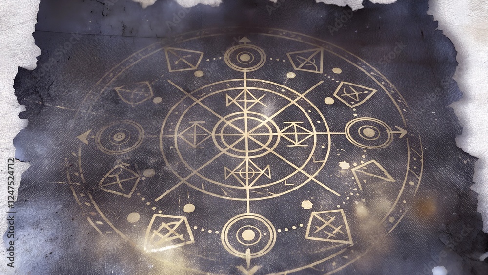 Naklejka premium Mystical alchemical symbol design on aged paper with artistic details