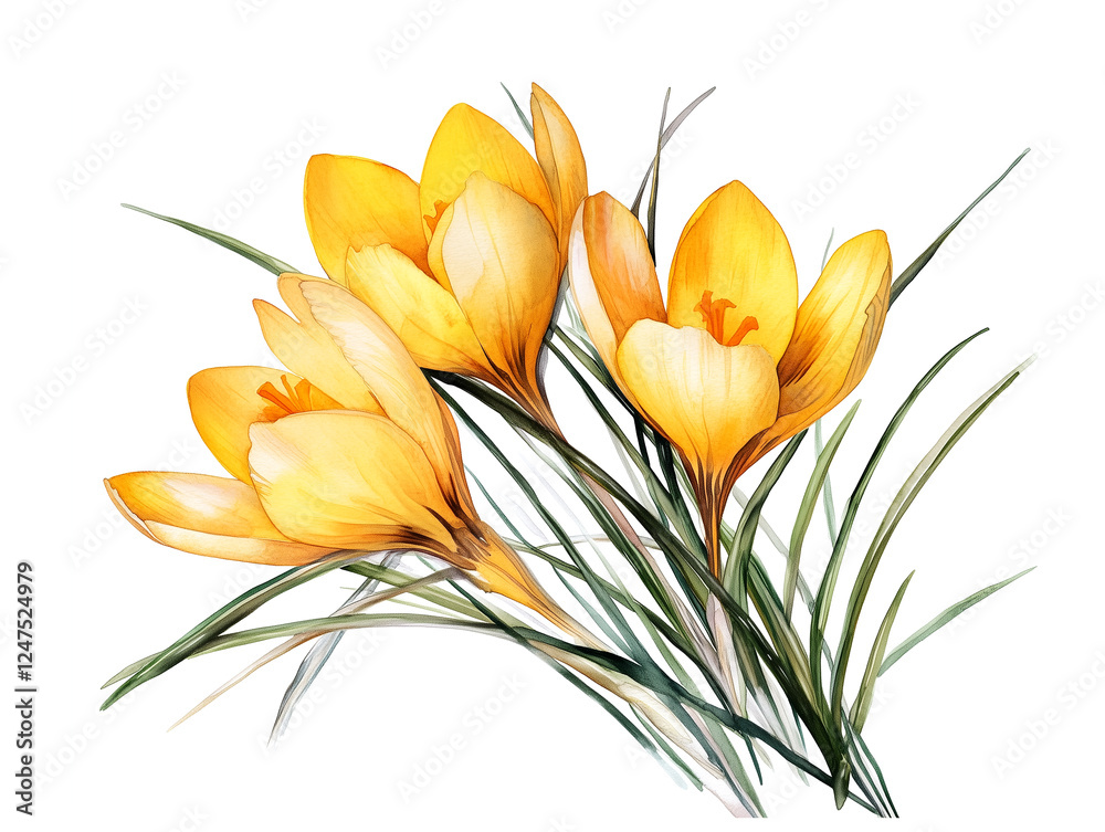 Yellow crocus flowers isolated on white, generated ai
Yellow crocus flowers isolated on white, generated ai