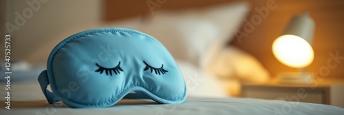 Restful Sleep Mask on Bedside Table Inviting Calmness and Relaxation in a Cozy Bedroom Setting photo