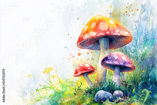 Wallpaper Mural Colorful Watercolor Mushrooms with Vibrant Spills and Abstract Background Torontodigital.ca