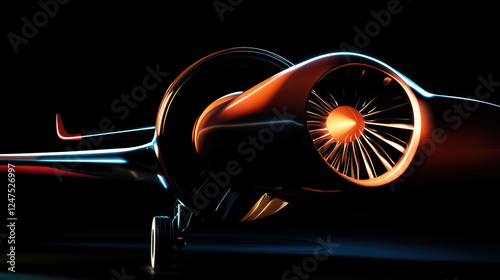 conceptual engine design emphasizing aerodynamics and futuristic aesthetics, showcasing sleek lines and vibrant colors against dark background
