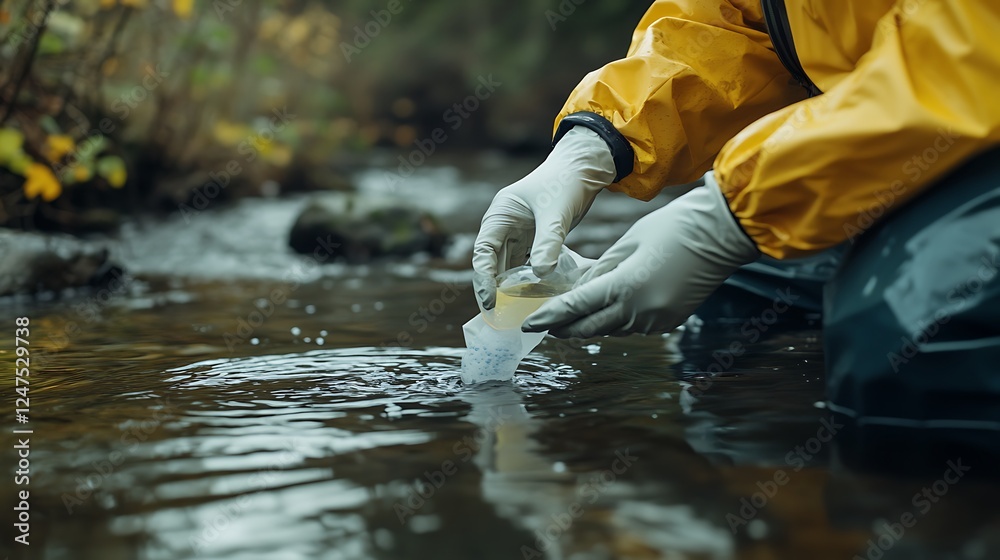 Environmental scientist collecting water samples from a river