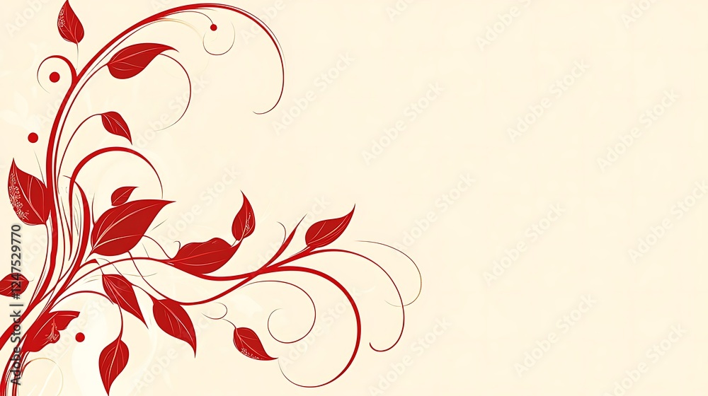 Red floral design, beige background, invitation Red floral design, beige background, invitation