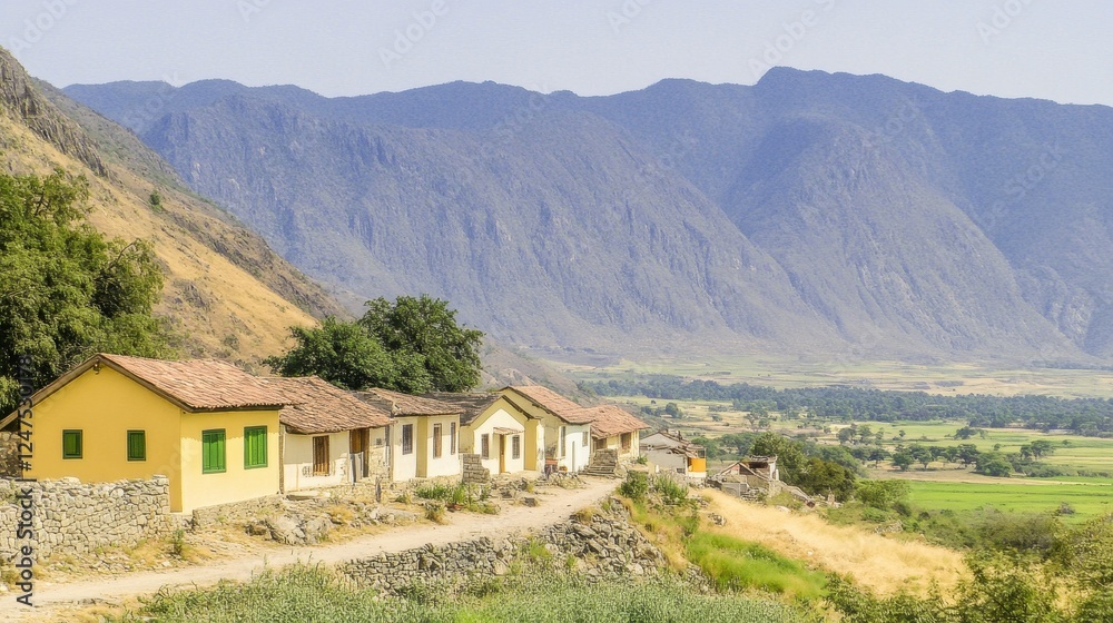 Pastel Houses in a Mountain Valley Pastel Houses in a Mountain Valley