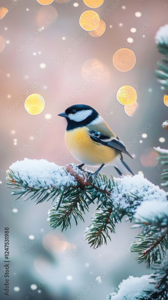 winter bird on snowy branch winter bird on snowy branch
