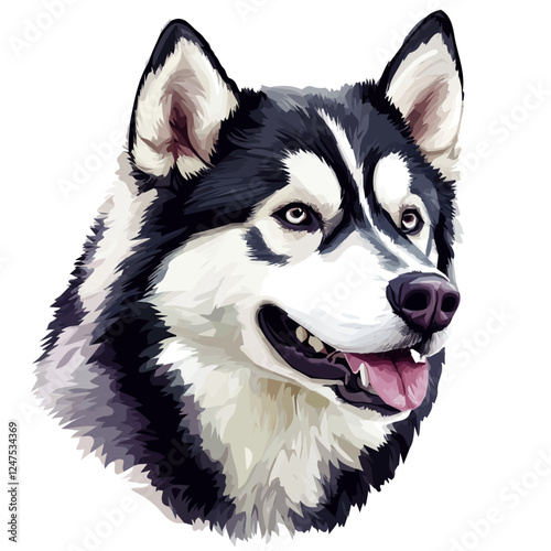Alaskan Malamute Head – Majestic Watercolor Vector Illustration for Artistic Creations  
