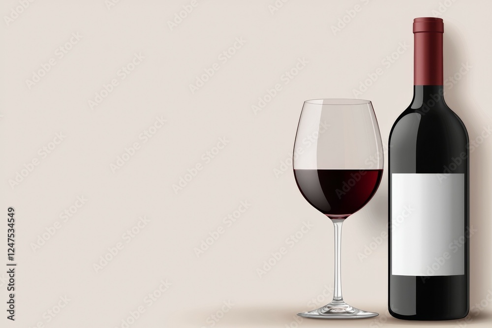 Bottle of wine and a wine glass are displayed on a white background Bottle of wine and a wine glass are displayed on a white background