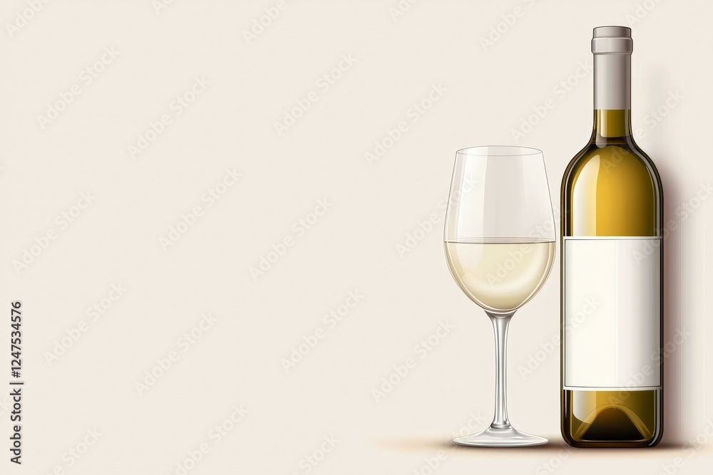 Bottle of wine and a wine glass are displayed on a white background Bottle of wine and a wine glass are displayed on a white background