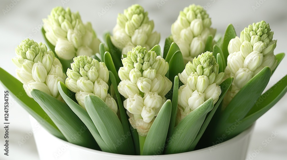 Obraz premium Close-up of white hyacinths in a bowl.