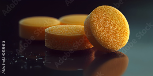 Essential Nutritional Tablets: Vibrant Orange Round Supplements for Health, Wellness, and Digestion - Natural and Organic Vitamins in User-Friendly Packaging for Daily Vitality and Energy