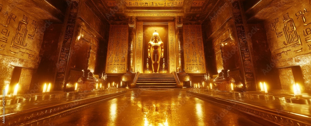 Obraz premium The ancient ritual room in an Egyptian pyramid features walls decorated with hieroglyphs and sacred symbols.