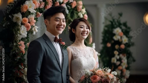 Japanese young couple getting married happily