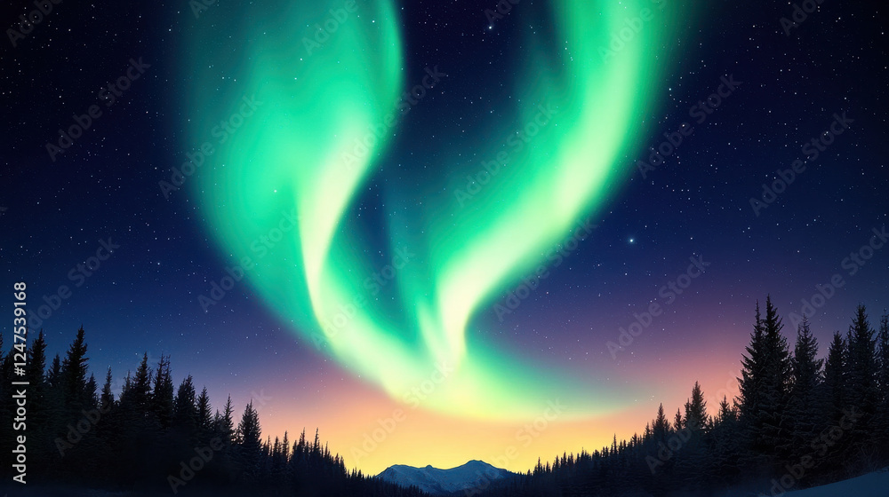 Naklejka premium Stunning aurora borealis illuminates night sky with vibrant colors