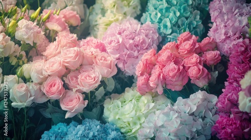 Wallpaper Mural pastel flower bouquet roses hydrangeas spring summer Torontodigital.ca