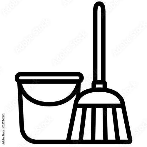 Icon of a bucket and broom, representing cleaning tools, home organization, and maintenance, symbolizing cleanliness and tidiness in everyday chores, perfect for cleaning and home care tasks.