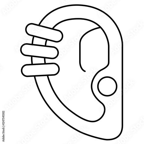 Stylized icon of an ear with three earrings, body piercing, fashion, and personal style, modern design, accessories, and self-expression themes, representing individuality and creative expression.