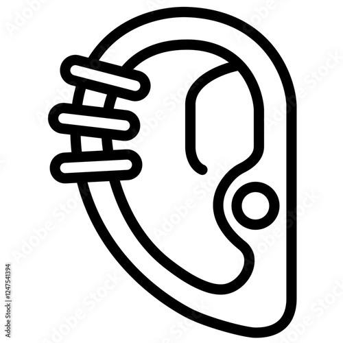 Icon of an ear with three earrings, representing piercing fashion,body art, modern style, individuality, personal expression, accessories, jewelry design, and fashion enthusiasts.