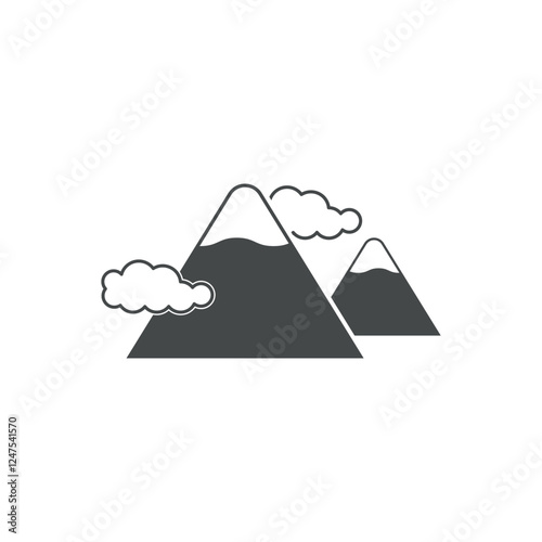 A simple design illustration vector of a mountain covered in clouds.