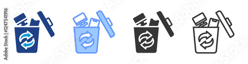 Electronic waste reduction icon set multiple style collection