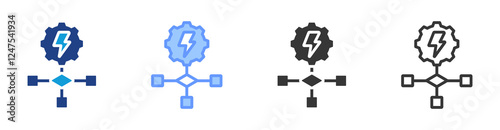 Energy aware algorithm icon set multiple style collection