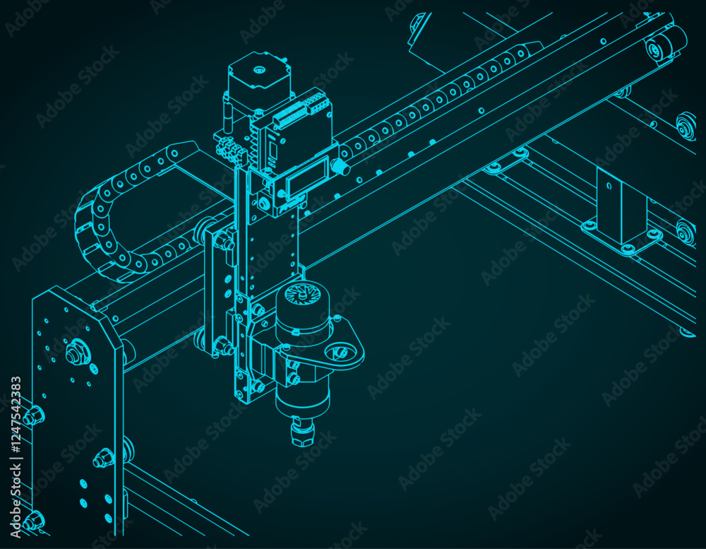 CNC Router isometric blueprint