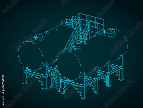 Petroleum tanks isometric blueprints illustration