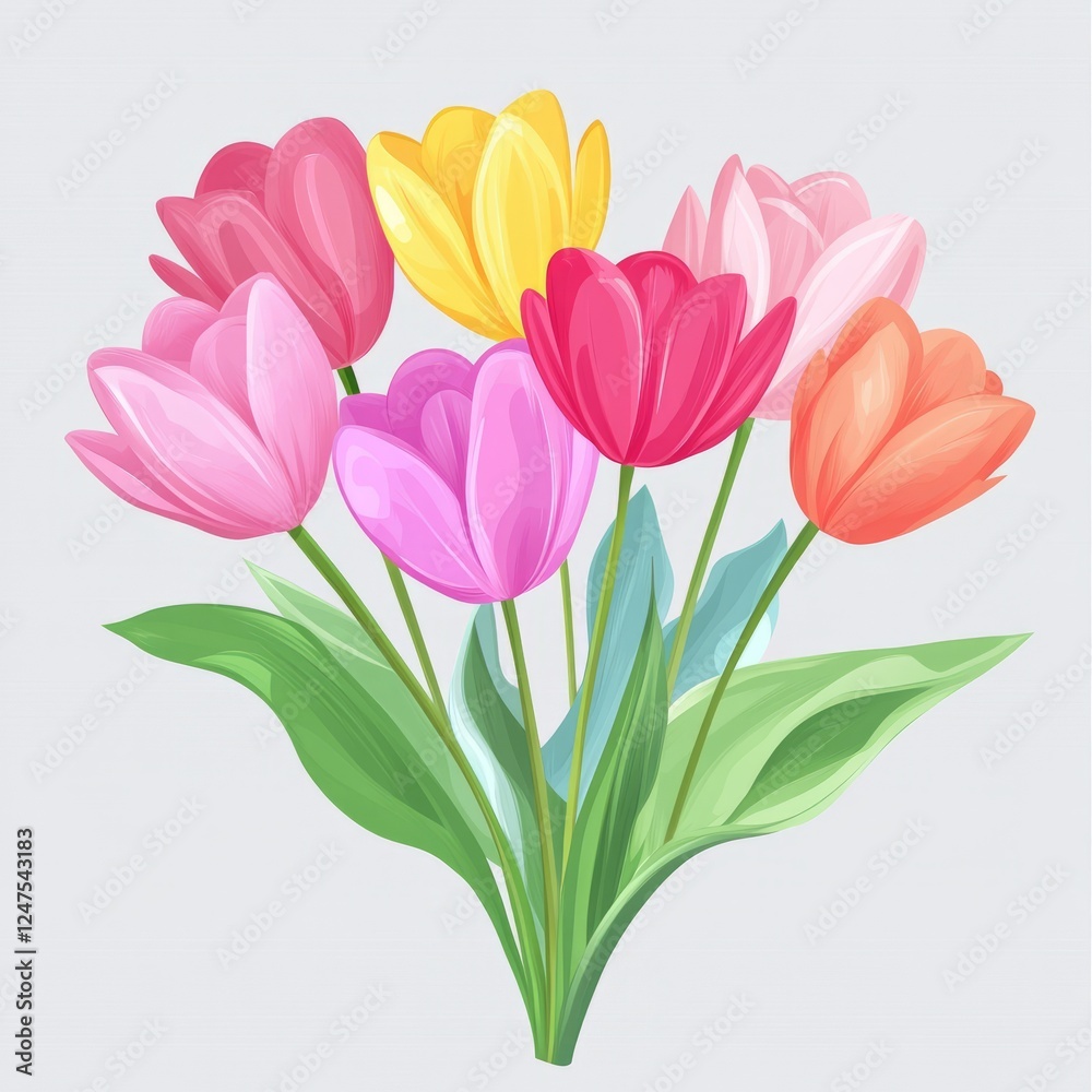 Tulip Bouquet - Vector Illustration with Gray Gradient - View 4 Tulip Bouquet - Vector Illustration with Gray Gradient - View 4