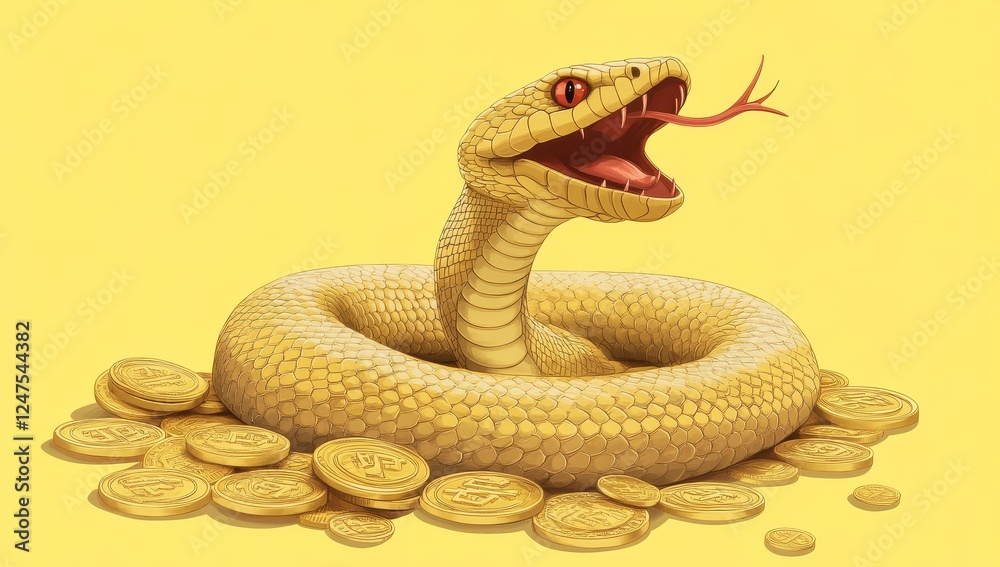 Fototapeta premium Snake Chinese Zodiac Sign, Representation of Chinese New Year 2025 with golden ingots and coins