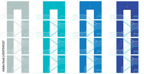 vector illustration the blue and white stairs are shown in different sizes