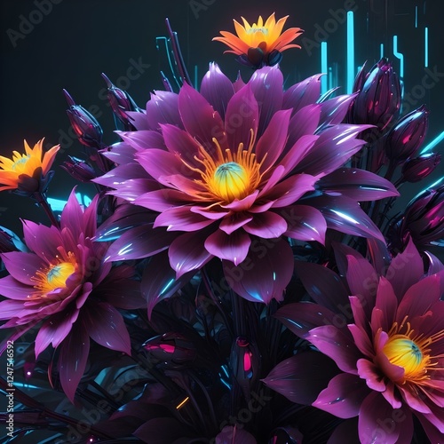 Cyberpunk Floral Futuristic flowers with neon