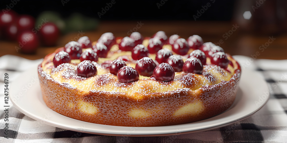 Homemade Cherry Cake Dessert: A Delicious Rustic Treat with Fluffy Golden Pastry, Powdered Sugar Garnish, and Creamy Toppings for an Appetizing Afternoon Tea Indulgence Homemade Cherry Cake Dessert: A Delicious Rustic Treat with Fluffy Golden Pastry, Powdered Sugar Garnish, and Creamy Toppings for an Appetizing Afternoon Tea Indulgence