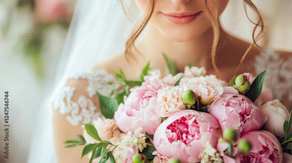 beautiful bride holding a pink peony wedding bouquet beautiful bride holding a pink peony wedding bouquet