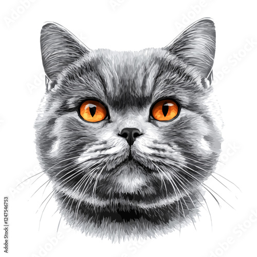 British Shorthair Cat Head – Charming Watercolor Vector Illustration for Creative Designs  
